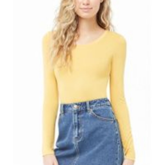 Forever 21 Tops - Long-Sleeve Ribbed Knit Bodysuit in Marigold